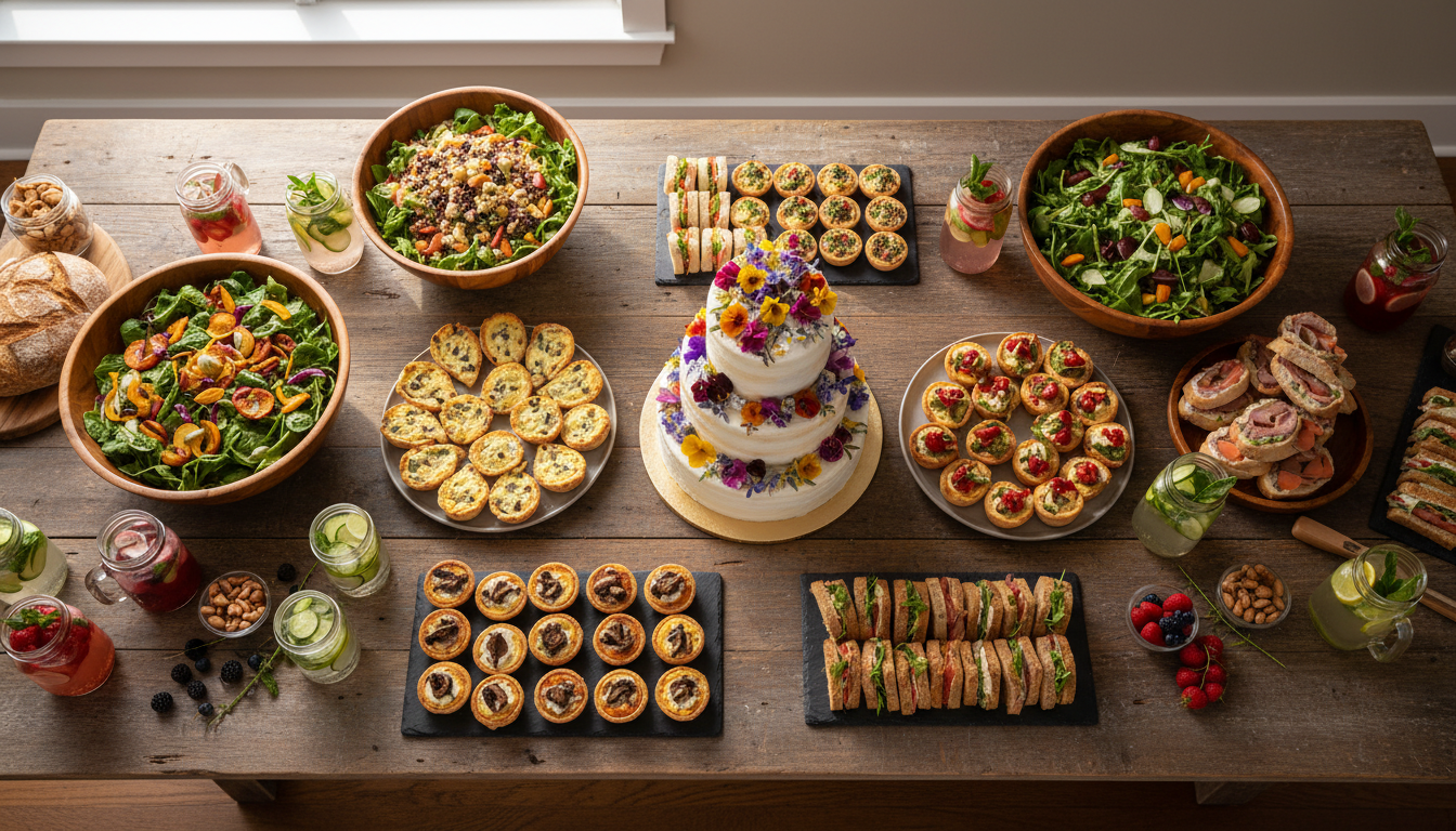 Table with birthday catering dishes
